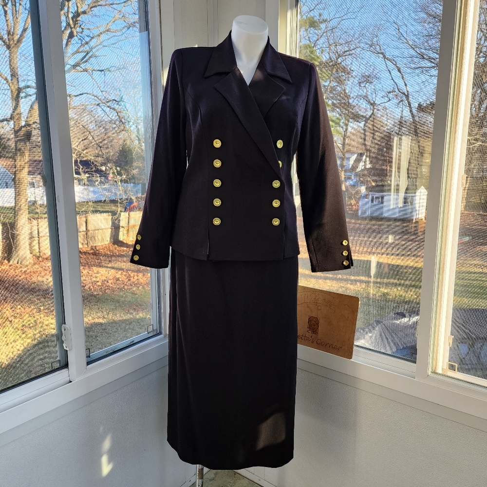 Monroe & Main Black Double Breasted Gold Button Maxi Pencil Skirt Suit - Picture 2 of 16